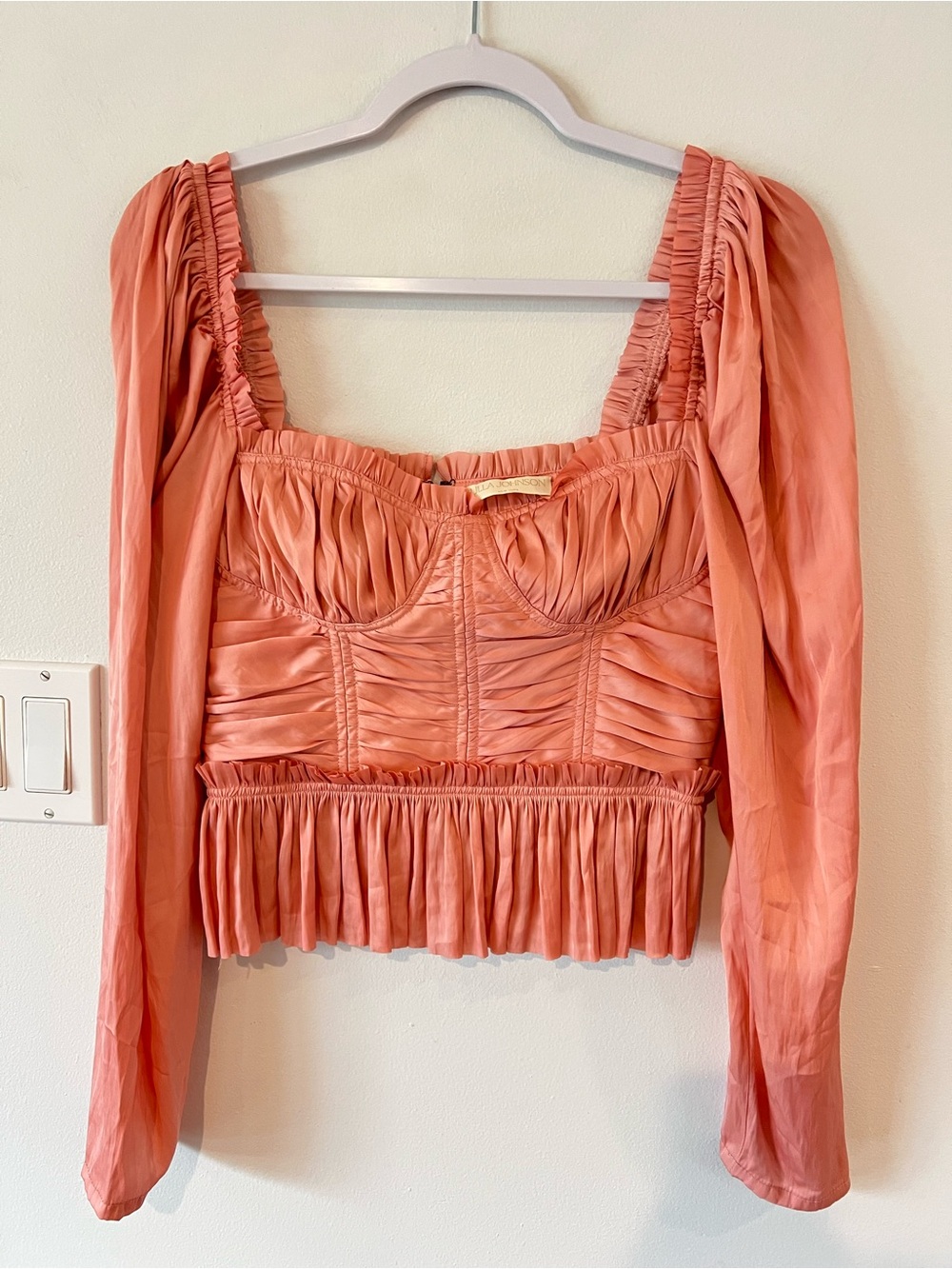 Ulla Johnson New York Women’s 4 Milla Tuberose Coral Ruched Peplum Top Blouse